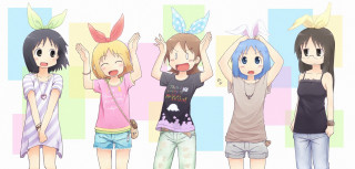 Bunny eared girls hands up - a group of girls free wallpaper