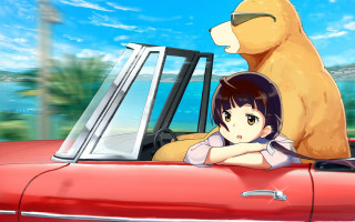 Girl sitting red car stuffed - a red car free wallpaper