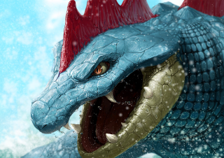 Blue red dragon statue mouth - its mouth open free wallpaper for desktop