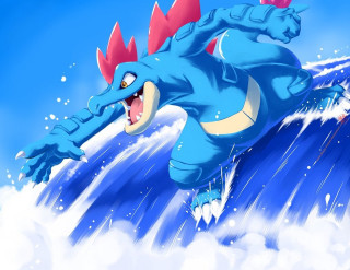 Blue dragon riding wave red - a red tail free wallpaper for desktop