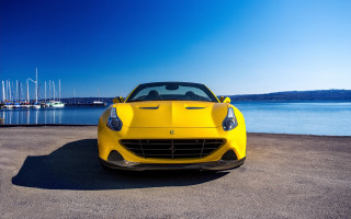 Yellow sports car beach water 2 - a yellow sports car free wallpaper