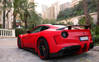 Red sports car brick road 7 - a brick road in front free wallpaper