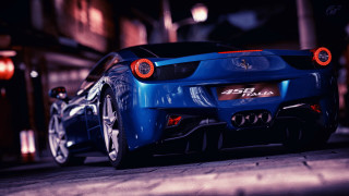 Blue sports car night parking - the hood free wallpaper