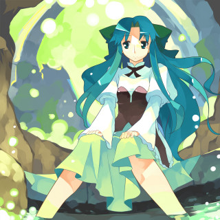 Girl blue hair dress rock - a rock formation free wallpaper