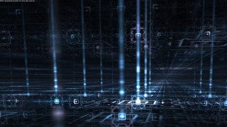 Dark background blue lights squares - square and dots free wallpaper