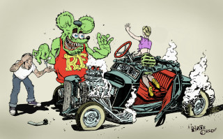 Cartoon monster motorcycle woman man - punk art free wallpaper for desktop