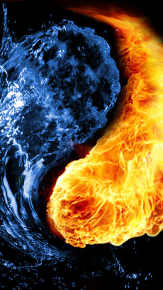 Fire water yin yang symbol - symmetrical free wallpaper for mobile