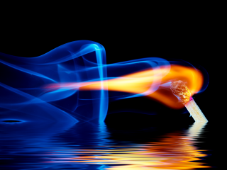 Blue orange smoke water reflection - smoke free wallpaper
