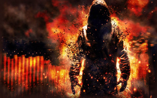 Man hooded jacket fire wall 2 - explosion free wallpaper for desktop