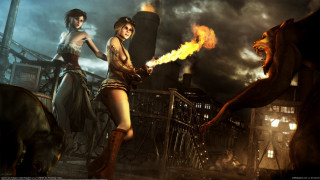 Woman costume fire stick bear - steampunk free wallpaper
