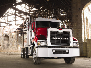 Red white mack truck warehouse - window free wallpaper