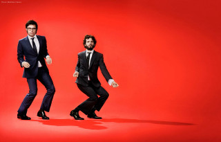Two men suits dancing red - a black suit free wallpaper