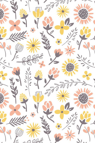 Yellow gray flower pattern white - vector art free wallpaper for mobile