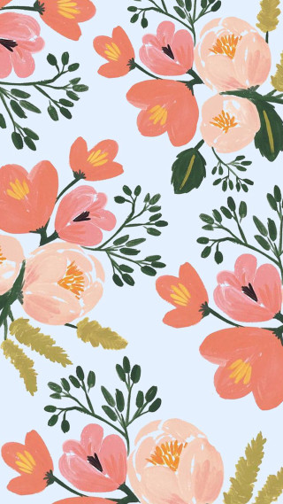 Flower pattern blue background pink - a watercolor painting free wallpaper