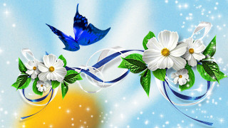 Blue bird flowers starry sky - a painting of flowers free wallpaper for desktop