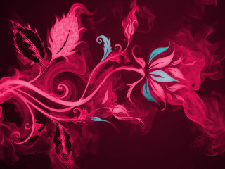 Red blue flower swirls leaves - digital art free wallpaper for desktop