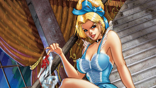 Cartoon woman blue dress staircase - a stair case free wallpaper