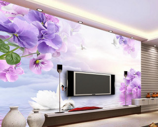 Living room large tv floral - high detail 8 k free wallpaper