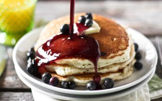 Pancakes blueberries syrup plate fork 2 - berry free wallpaper for desktop