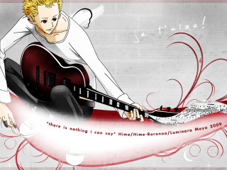 Man holding guitar red background - cedric seaut keos masons free wallpaper