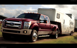 Red truck driving road trailer - a red truck free wallpaper for desktop