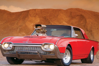 Red car cat hood desert - a mountain in the background and a sky free wallpaper