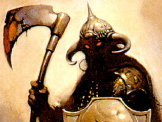 Knight large axe helmet painting - frazetta free wallpaper