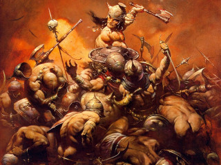 Man horse warriors spears shields - frazetta free wallpaper for desktop