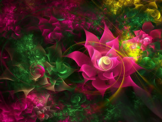 Psychedelic flower fractals glowing plant - pattern free wallpaper for desktop