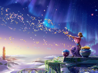 Woman cliff sky stars painting - star and a sky free wallpaper