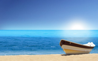 Boat beach sun ocean blue 2 - the background and the ocean in the foreground free wallpaper