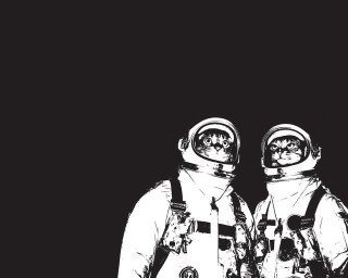 Astronauts black white space standing - a screenprint free wallpaper for desktop