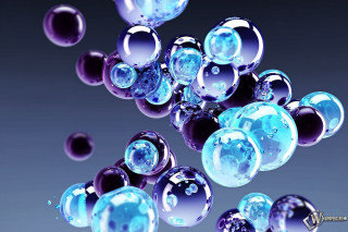 Blue purple bubbles floating black - particle free wallpaper for desktop
