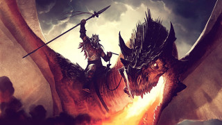 Man dragon woman horse cloudy - a horse in front free wallpaper