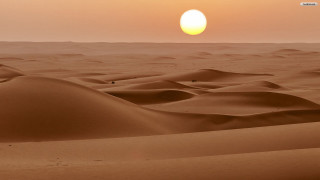 Sunset desert sand dunes lone - orange sky free wallpaper