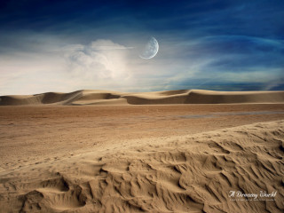 Desert landscape moon distant object - a moon free wallpaper for desktop