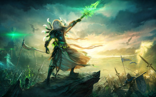 Woman green sword rock field - aleksi briclot free wallpaper for desktop