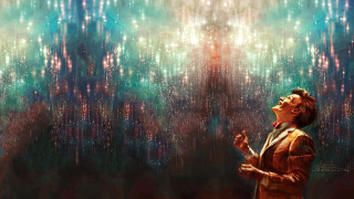 Woman standing wall lights stars 3 - magical atmosphere free wallpaper