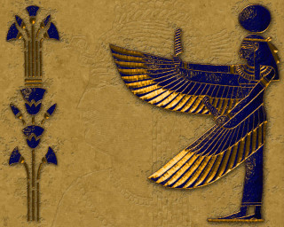 Egyptian god golden blue flowers - symbolist free wallpaper