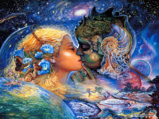 Couple kissing sky stars planets - amanda sage free wallpaper