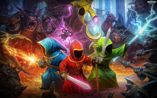 Colorful costumes swords cave fire - monster free wallpaper