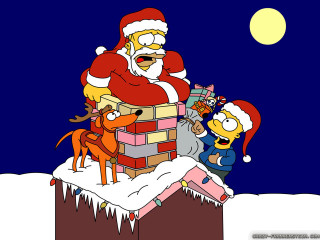 Cartoon santa chimney reindeers presents - him free wallpaper for desktop