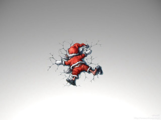 Santa claus breaking through wall - his foot free wallpaper