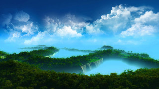 Landscape waterfall lake sky painting - a painting of a landscape free wallpaper