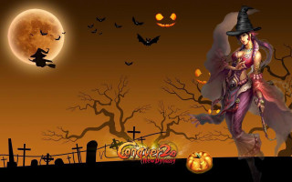 Witch pumpkin fullmoon bats graveyard - bat free wallpaper