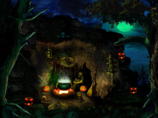 Halloween pumpkins witch cauldron full - free halloween wallpaper
