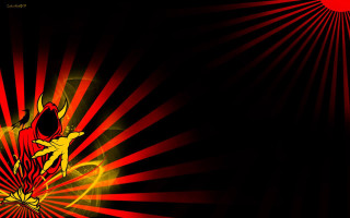Red yellow demon face starburst - image of a demon free wallpaper