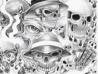 Skulls hat gun drawing artwork - a drawing of a group free wallpaper for desktop