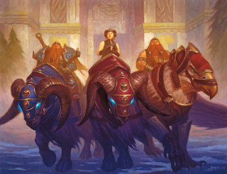 Three people elephants palace setting - donato giancola free wallpaper