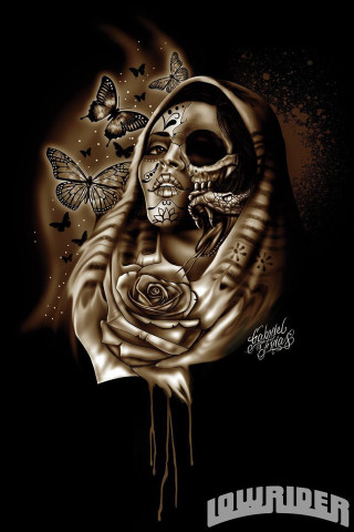 Gothic woman rose butterflies skull - digital art free wallpaper for mobile